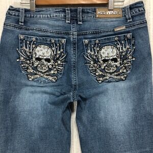 Platinum‎ Plush Women's Embellished Bootcut Jeans Size 13 Skull Rhinestone